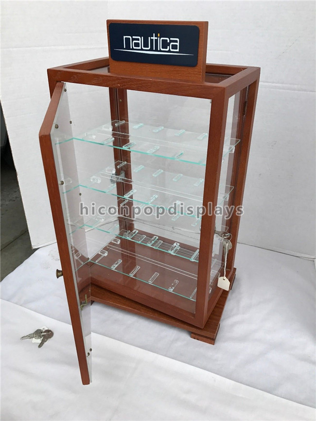 Изготовленные на заказ деревянные стеклянные закручивая полки витринного шкафа 4 дозора дисплея шкафа Локабле